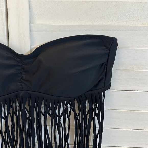 APOLLO Swim Top Small Black Fringe Strapless NWT - Picture 3 of 8